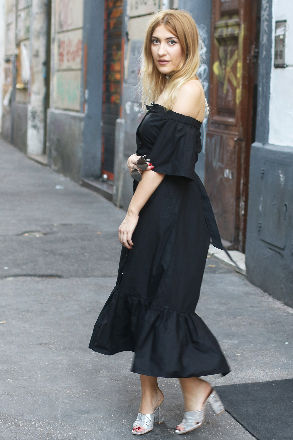 Off-the-Shoulder-3 Dior Inspired Look - Black Off the Shoulder Dress