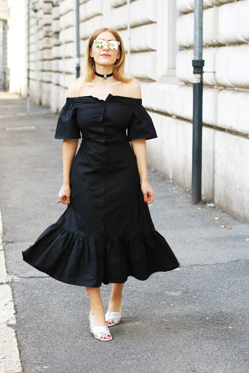 Off-the-Shoulder-8 Dior Inspired Look - Black Off the Shoulder Dress