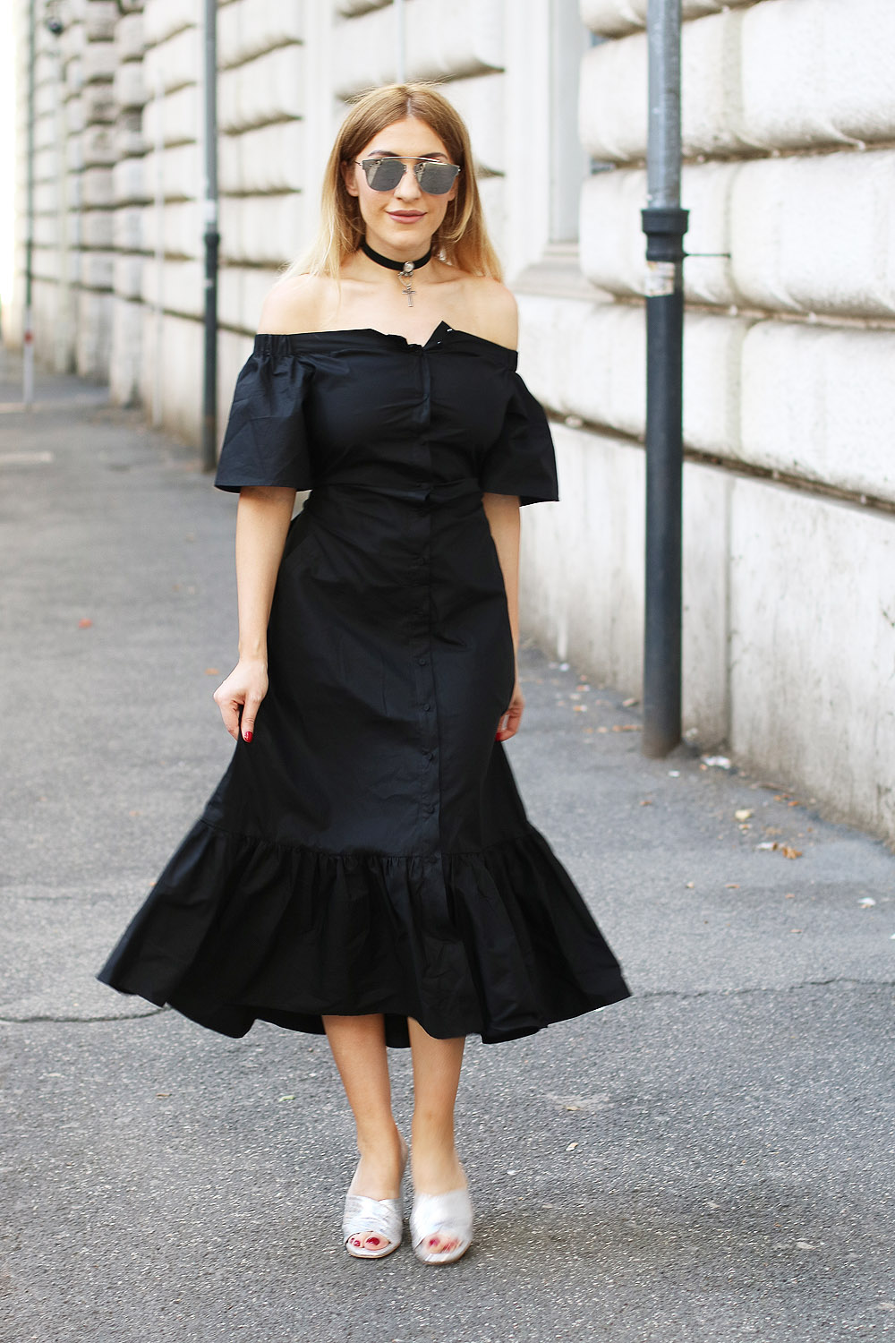 Off-the-Shoulder-9 Dior Inspired Look - Black Off the Shoulder Dress